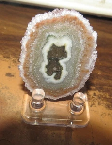 BEAUTIFUL POLISHED  AMETHYST QUARTZ STALACTITE SLICE W/ STAND - Picture 1 of 2