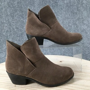Me Too Boots Womens 6 M Cut Out Ankle Booties Brown Leather Block Heels Pull On - Picture 1 of 17