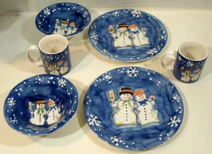 Vintage 90's "Snow Couple" "Hand Painted Collection" Coffee Cups, Bowls, Plates - Picture 1 of 5