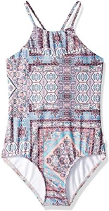 Seafolly Girls' 236689 High Neck Tank One Piece Maharaja Multi Swimsuit Size 16 - Picture 1 of 2
