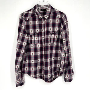 Paige Top Womens M Western Plaid Cowboy Flannel Boho Rodeo Southwestern Red - Picture 1 of 4