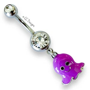 14g white cz dangle purple smiley cuddle fish octopus beach belly ring (B77) - Picture 1 of 2