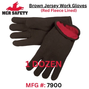 Brown Jersey Work Gloves w/ Red Liner-Clute Pattern w/ Knit Wrist 8 oz - 1 DZ - Picture 1 of 2