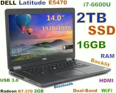 (3D-Design) DELL E5470 Core-i7 FAST 2TB SSD 16GB 14" FHD Radeon R7 Backlit HDMI - Image 1 of 4