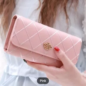 Elegant Pink Quilted Women's Long Wallet - Picture 1 of 5
