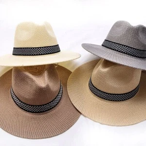 BohemiaStyle Solid Color Middle-aged Men Straw Hat Man Sun Hat Panama Hat - Picture 1 of 13