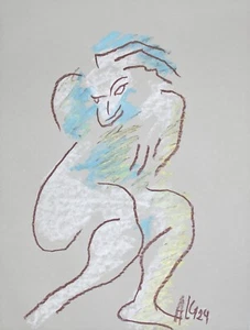 "warum" pastel, chalk on paper signed by Prof. em. Andreas Loeschner-Gornau - Picture 1 of 1