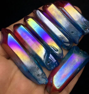 68g 7 Stück MEHR FARBEN Aura Quarz Kristall Titan Wismut Silizium Regenbogen D761 - Bild 1 von 9