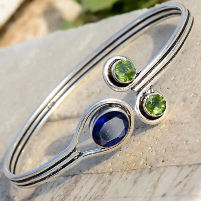 Facettierter Tansanit Peridot Edelstein 925 Sterling Silber Armband Handarbei... - Bild 1 von 4