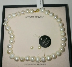 KYOTO PEARL 17" Necklace Earrings Set Genuine Freshwater White Pearl Designer - Picture 1 of 7