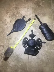 3 VTG Cast METAL Aluminum Kitchen Wall Decor Butter Churn COFFEE Grinder BELLOWS - Picture 1 of 7