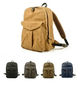 Damen Herren Retro wasserdicht Öl Wachs Canvas Tornister Computer Reise Schultasche - Bild 1 von 23
