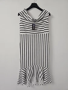 Simply Be Womens White Monochrome Striped Bardot Fishtale Midi Dress Sz UK18 - Picture 1 of 8