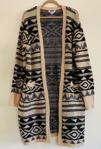 Large/XL New Latte Black Southwest Long Cardigan Sweater Coat Duster Fuzzy - Picture 1 of 14