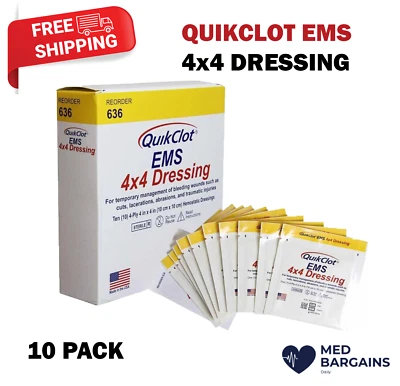 QuikClot EMS Sterile 4x4 Disposable Dressing - 10 PACK - Image 1 of 3
