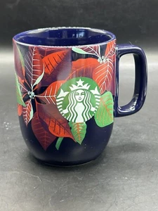 Limited Edition Starbucks 2020 Deep Navy Poinsettia Christmas Holiday Mug 12oz - Picture 1 of 6