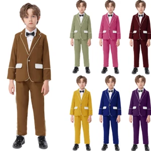Flower Boy‘s Suits Set Coat Pant Toddler Wedding Prom Tuxedo Outfit Two Pieces - Picture 1 of 16