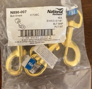 National Harware 3172BC 3/4" x 3-5/16" Bolt Snap Solid Bronze - 110 lbs,Lot of 4 - Picture 1 of 2