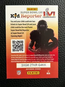 Tarjeta de código de acceso Panini NFL Super Bowl LVI 2021 Kid Reporter - Imagen 1 de 2
