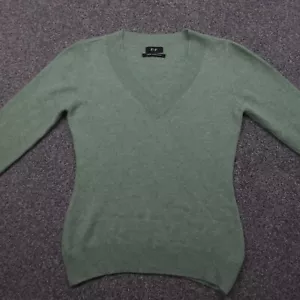 F&F Jumper Womens 8 Green 100% Cashmere V Neck Smart Casual - Picture 1 of 16