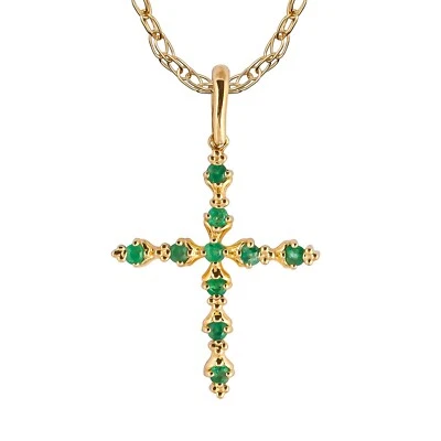 10k Yellow Gold Genuine Emerald Cross Pendant Necklace - Image 1 of 4