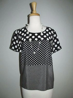 Blusa Top Talbots Talla 8 Negra+Blanca Estampado Lunares Mixto Seda Manga Corta Foto 1 de 4