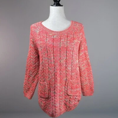 Vintage 90s Sweater XL Bright Chunky Jaclyn Smith Rainbow Neon Kawaii Pockets - Image 1 of 4