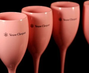 VEUVE CLICQUOT ROSE CHAMPAGNE POOLSIDE HOT TUB POLYCARB FLUTES NEW UNBOXED X 4 - Picture 1 of 6