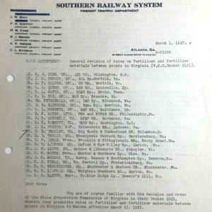 Southern Railway System Document Rate Revisions Atlanta Georgia 1927 RR - Picture 1 of 6