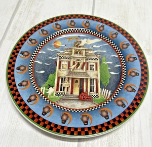 Debbie Mumm Halloween haunted house 8" salad plate with Owls by Sakura - Picture 1 of 5