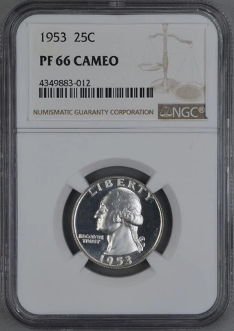 1953 PROOF WASHINGTON QUARTER 25C SILVER NGC CERTIFIED PF 66 CAMEO Cover