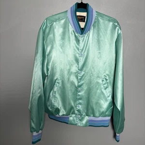 Vintage 80’s Swinger Sea Foam Green Blue Bomber Stadium Sayin Jacket Coat Large - Picture 1 of 12