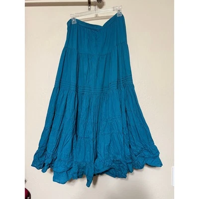Maxi Falda Koret Azul Teal En Niveles Boho Festival Cintura Elástica Mezcla de Algodón Foto 1 de 4