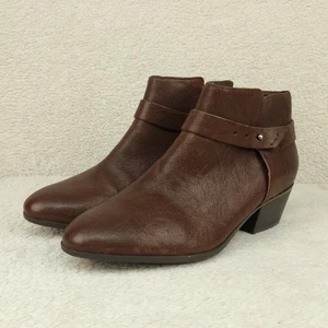 Clarks Ankle Boots Women 8 M Brown Leather Zipper Casual Almond Toe Comfort Shoe - Picture 1 of 14