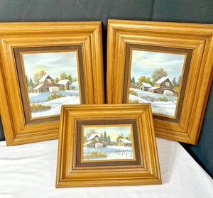 3 Original Oil Painting Signed Robert McFarren Framed Winter Farm Barn Scene - Picture 1 of 14