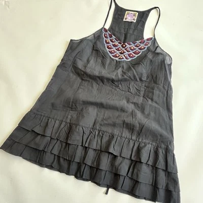 Free People Tank Top With Embroidered Details Black Size 8 Cotton Silk Blend - Image 1 of 4