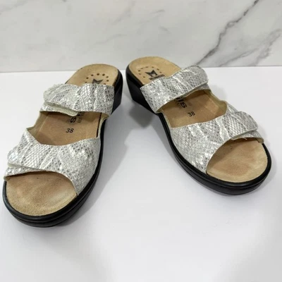 Mephisto Women Mobils Geva Sandals Sz 38 / 7.5 Strappy Leather Python Gray Cream - Image 1 of 4