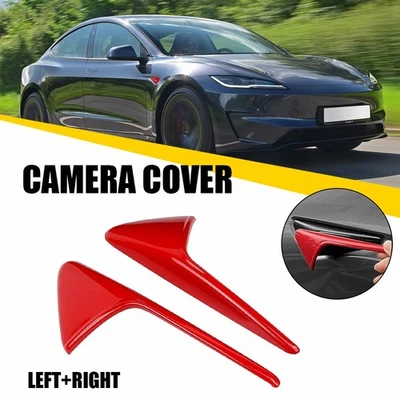 Cubierta de cámara guardabarros lateral rojo brillante decoración 2 piezas ajuste Tesla modelo X 2015-2022 Foto 1 de 4