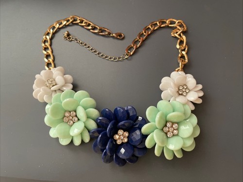 VETEMENTS Collana Vintage Acrilico Fiori Strass Chiusura Aragosta 16" Tono Oro Chiusura Artiglio