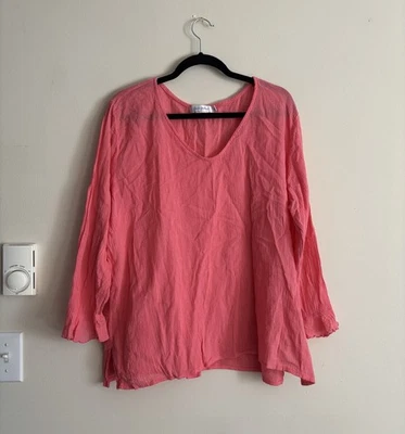 Fresh Produce XL 束腰外衣 棉纱荷叶边 粉红色 海滩 沿海 波西米亚 — 第 1/4 张图片