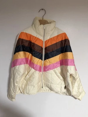 Free People Movement Pippa Shine Puffer Jacket Chevron Print Nude Orange XS NEW - Image 1 of 4