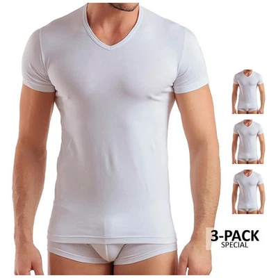 Set di 3 magliette collo V puro cotone Enrico Coveri ET1101 - Immagine 1 di 4