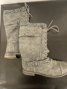 Just Fab - Botas Ezmay - Puño suéter gris, con cordones - Talla 9 - Imagen 1 de 11