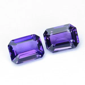 2.73Cts Genuine 100% Natural Amethyst 8X6mm Emerald Matching Pair - Picture 1 of 6