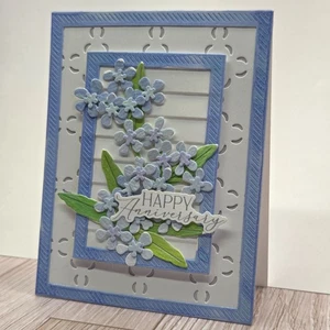 Biglietto di auguri fatto a mano ocbrandy buon anniversario fiori pervinca acquerello - Foto 1 di 2