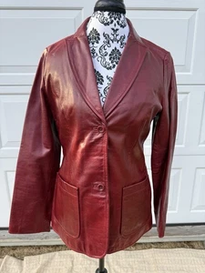 VTG Gap Sz M  Dark Red Oxblood Leather Notch Collar 2 Button Blazer Jacket Y2K - Picture 1 of 15