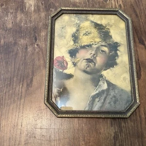 John Drescher Print Vincent Irolli Boy Poppy Flower Italy with Vintage Frame - Picture 1 of 6