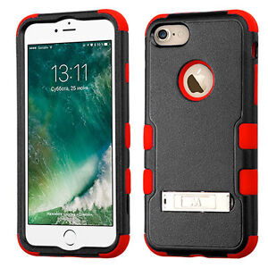 iPhone 7 / 8 - HARD&SOFT Hybrid Kickstand Armor High Impact Case Cover RED BLACK
