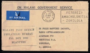 1974 Malawi Official Airmail Cover to Tegucigalpa Honduras Receiving Mark - Picture 1 of 2