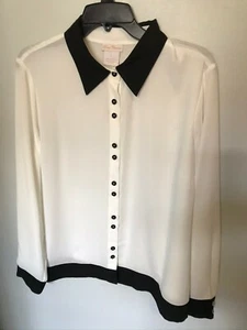 NWT Beau Chemise  Black/White Button Blouse - Size L - Picture 1 of 5